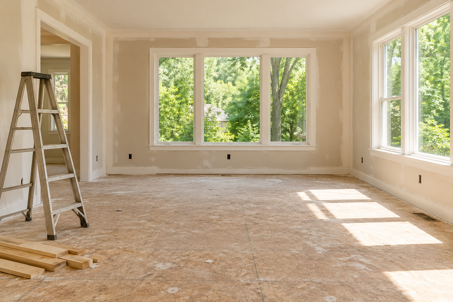 A bright room being prepared for home renovation